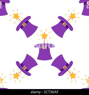 Seamless pattern with CIRCUS theme. magic hat, hare in hat, holiday balloons tents. Cartoon flat style Stock Vector