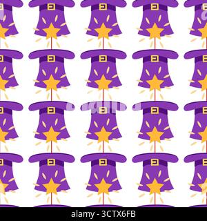 Seamless pattern with CIRCUS theme. magic hat, hare in hat, holiday balloons tents. Cartoon flat style Stock Vector