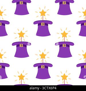 Seamless pattern with CIRCUS theme. magic hat, hare in hat, holiday balloons tents. Cartoon flat style Stock Vector