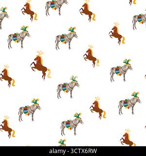 Seamless pattern with CIRCUS theme. lions, magic hat, hare in hat, holiday balloons tents. Circus characters. Cartoon flat style Stock Vector