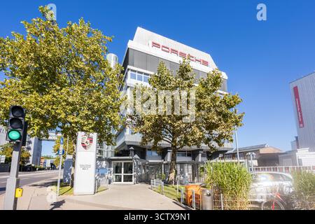 Stuttgart, Germany - September 18, 2025: Porsche headquarters at Porscheplatz in Stuttgart-Zuffenhausen in Stuttgart, Germany. Stock Photo