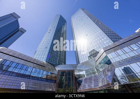Frankfurt, Germany - April 11, 2025: Deutsche Bank AG headquarters tower skyscraper in Frankfurt, Germany. Stock Photo