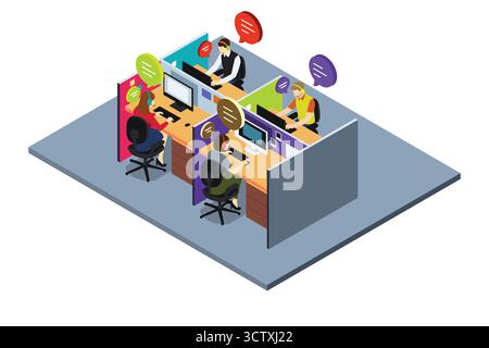 A vector illustration of Isometric of a Support Call Center Stock Vector
