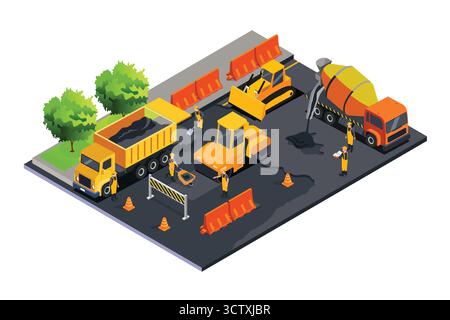 A vector illustration of Isometric of a Road Construction Stock Vector
