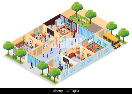 A vector illustration of Isometric School Interior Stock Vector
