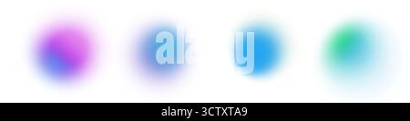 Soft gradient circles with blur and glow effect. Abstract Y2K background in blue green and violet tones. Fluid motion shapes with grainy texture and pastel light aura. Stock Vector