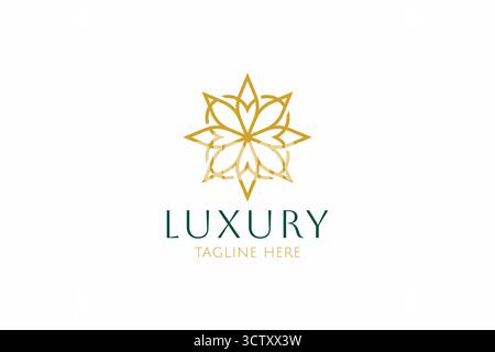 Luxury Floral Decorative Ornament Logo with Outline Style Geometric Sign Symbol Stock Vector