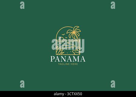 Beach Logo Panorama Abstract Illustration Linear Luxury Drawing Concept Stock Vector