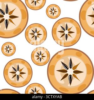 Naseberry sapodilla slices fruits seamless botanical pattern vector illustration Stock Vector
