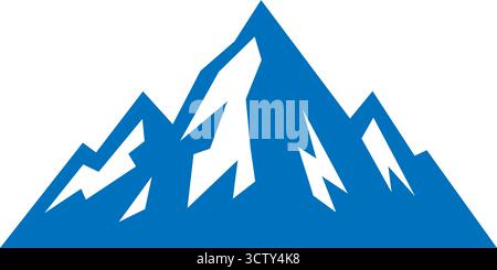 Blue mountain peak vector illustration. Minimalist alpine silhouette design for outdoor, trekking, climbing and travel branding Stock Vector