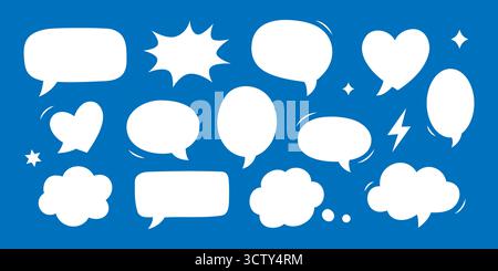 White comic speech bubbles with blue background. Cartoon doodle talk balloons set for chat, comics, and pop art communication design Stock Vector