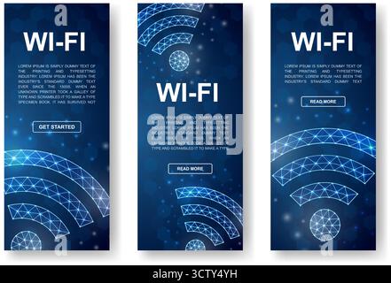 Set of Wi-Fi vertical banners. Internet zone low poly symbols for vertical advertising banners template. Connection design illustration Stock Vector