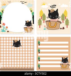 Cute Hand Drawn Cat Doodle Illustration and pattern Stock Vector