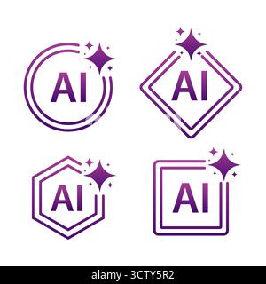 Artificial intelligence AI logos set purple gradient designs Stock Vector