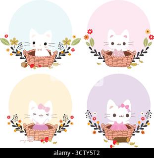 Cute Hand Drawn Cat Doodle Illustration and pattern Stock Vector