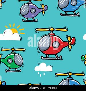 Cute Helicopter Doodle Seamless Pattern Stock Vector Image & Art - Alamy