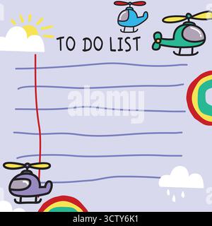 Whimsical To-Do List with Helicopters and Rainbows Stock Vector