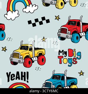 Big Monster Truck Vector with Text, Off road Car Illustration Stock Vector