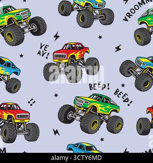 Big Wheels Off road Car Vector, Monster Truck Cartoon for Children Stock Vector