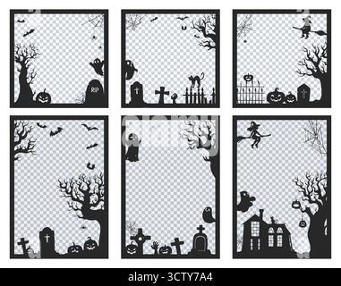 Halloween photo frames with pumpkins, witch, ghost Stock Vector