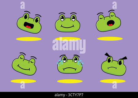 Playful cartoon frog character design with various expressions. Great for kids content, comics, and animated projects Stock Vector