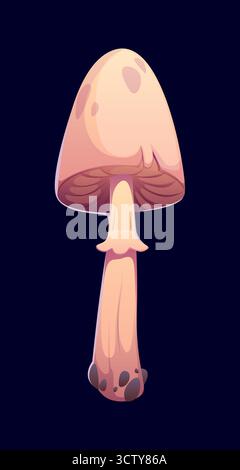 Cartoon Halloween enchanted mushroom with pink beige cap and stem, vector icon. Poisonous toadstool or witch mushroom with mysterious appearance for H Stock Vector