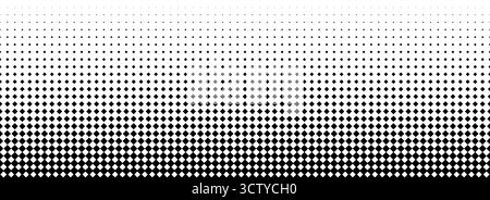 Halftone gradient texture background. Diamond dot faded gradation wallpaper. Black and white squared pixels. Abstract vanishing comic pop art backdrop. Vector repeating raster effect halftone overlay Stock Vector