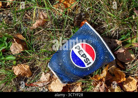 Empty discarded paper beverage cup, Quebec,Canada Stock Photo