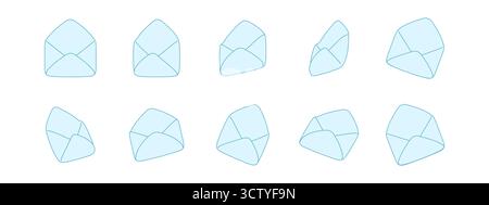Mail letter icon 3D vector with paper envelope for email and post. This set shows envelope in different angles and perspectives. Isolated design for Stock Vector