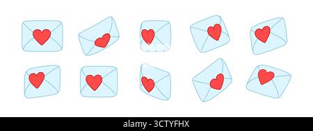 Love heart envelope vector icon, 3D mail letter illustration with romantic message. Cute love envelope design for Valentine card, wedding greeting and Stock Vector