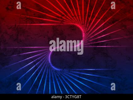 Abstract glowing blue red laser rays with highlights on grunge background. Futuristic technology vector design Stock Vector