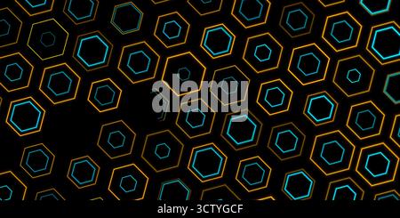 Blue and yellow geometric linear hexagons abstract futuristic modern background. Vector technology design Stock Vector