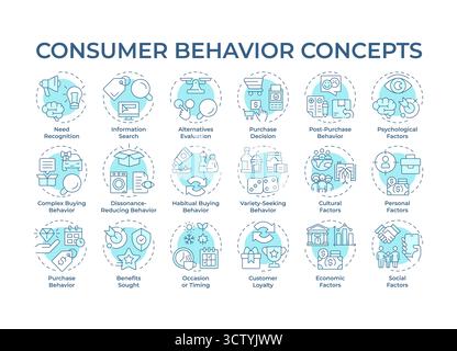 Consumer behavior soft blue concept icons Stock Vector