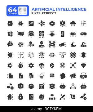 Artificial intelligence glyph ui icons set Stock Vector