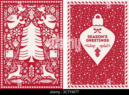 Folk Holiday Greeting Cards Set Stock Vector
