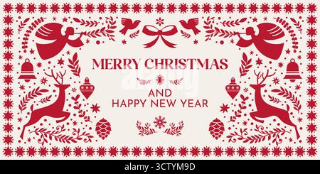 Merry Christmas Folk Angels Illustration Stock Vector