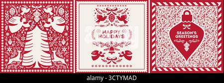 Folk Holiday Greeting Cards Set Stock Vector