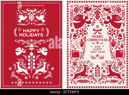 Nordic Angels Christmas Tree Illustration Stock Vector