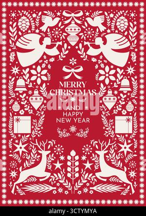 Merry Christmas Folk Angels Pattern Stock Vector
