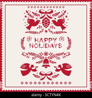 Folk Angels Holiday Greeting Card Stock Vector