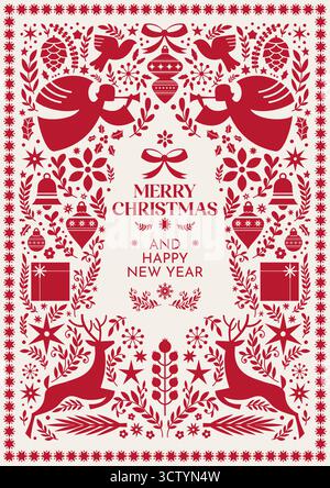 Merry Christmas Folk Reindeer Card Stock Vector