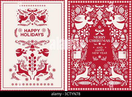 Scandinavian Christmas Tree Angels Illustration Stock Vector