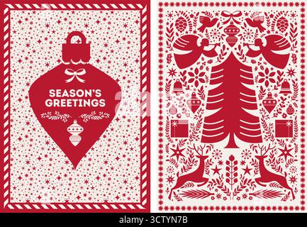 Scandinavian Christmas Tree Angels Illustration Stock Vector