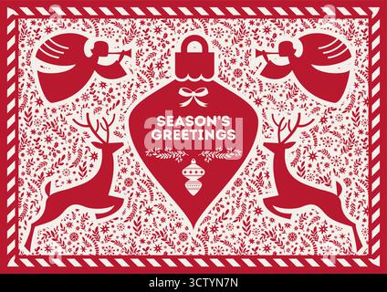 Season Greetings Folk Reindeer Illustration Stock Vector