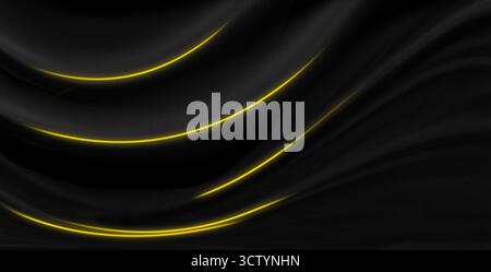 Elegant and abstract dark background dynamic composition of curved and flowing lines. Black material like silk with smooth, dramatic waves and folds. Stock Photo