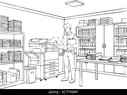 Office worker using photocopier machine Stock Vector