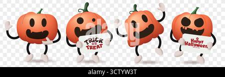 Cute Spooky Pumpkin Characters Vector Clipart for Trick or Treat and Happy Halloween Greetings Stock Vector