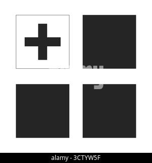 Plus sign and solid blocks 2D black filled object Stock Vector