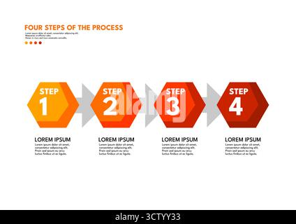 Four steps of the process infographic template with hexagon shapes Stock Vector