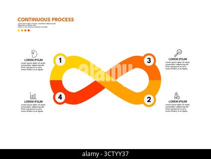 Continuous process infographic template with infinity sign and four steps - vector illustration Stock Vector